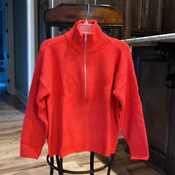 Red Cozy Vince Camuto Sweater Crossfire Acrylic Zip Neck - Picture 6 of 16